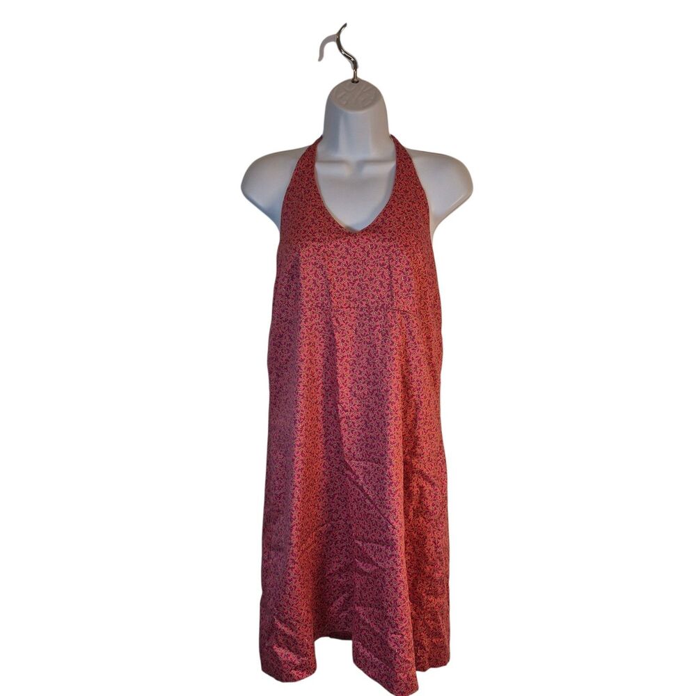 J. Crew Woman’s Halter Sun Dress Size 14 Red Ditsy Floral 100% Cotton Lined 90's